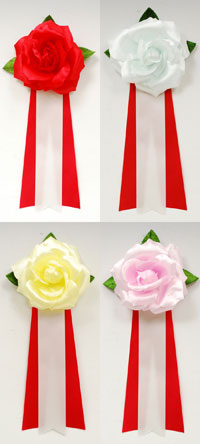 リボン胸章 絹バラ(大)